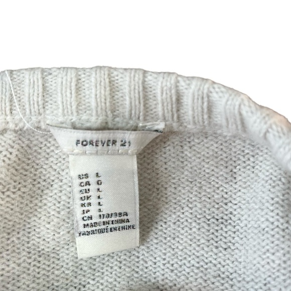 Forever 21 Women’s Large Sweater Cream Dark Gray Hearts Crewneck - Picture 6 of 8